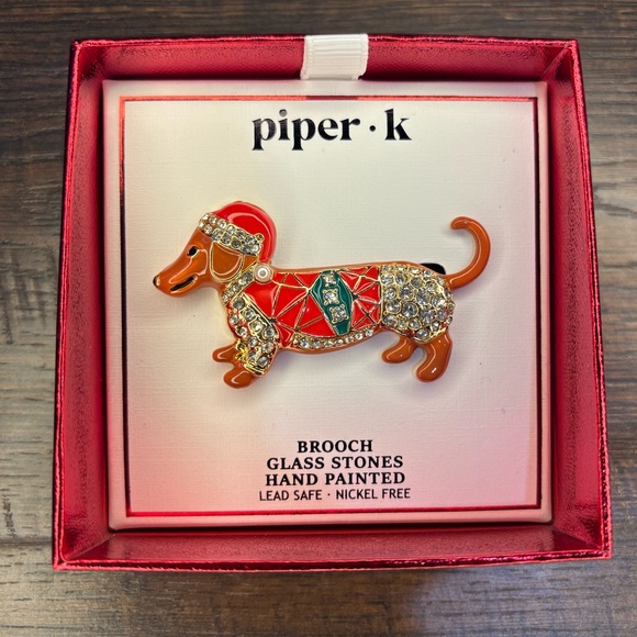 Piper K Jewelry - Piper Red and Gold Dachshund Brooch with Glass Stones